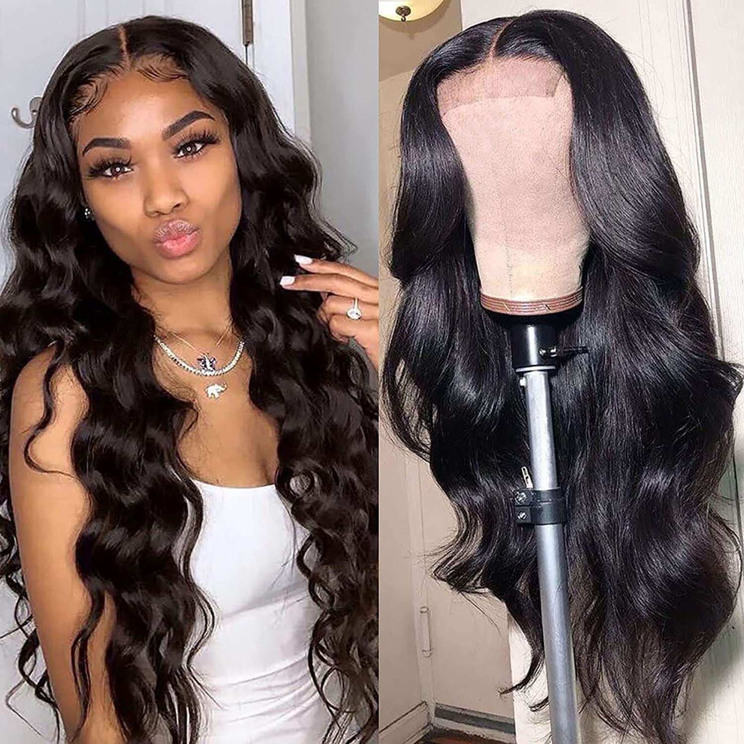 NewYou Body Wave Lace Front Wigs Human Hair 4x4 Lace Closure Wigs for Black Women Pre Plucked with Baby Hair 150% Density Brazilian Body Wave Lace Front Closure Wigs Human Hair 18 Inch