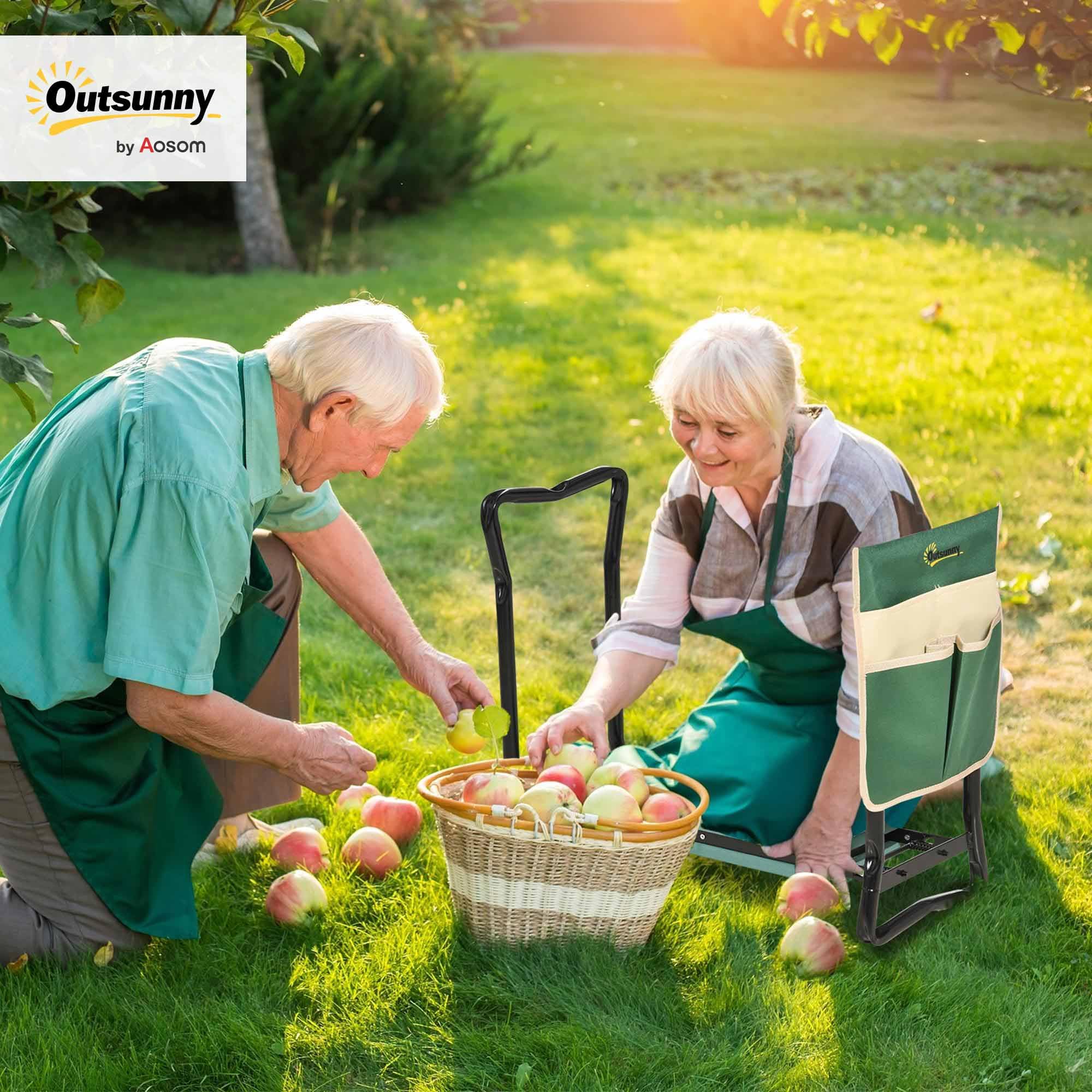 Outsunny Tabouret de Jardin Pliable agenouilloir de Jardin siège Jardinage avec Coussin Pochette Rangement Outils Vert
