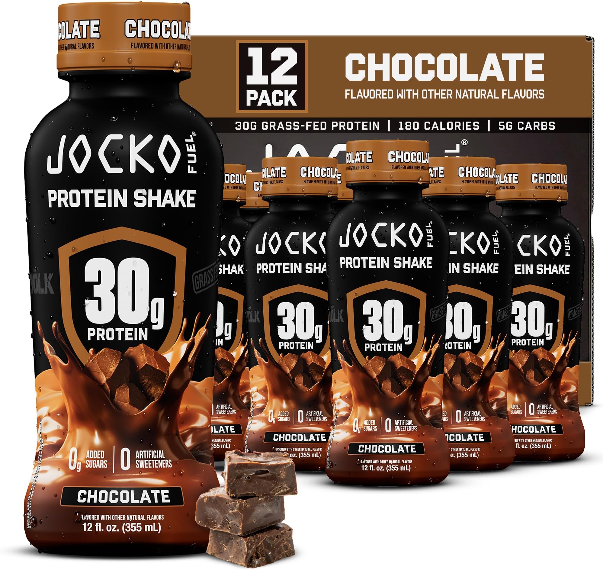 Jocko Mölk 30g Grass Fed Protein Shakes – No Added Sugar Protein Drinks KETO Friendly - Ready to Drink 12 FL Oz (Pack of 12) Chocolate