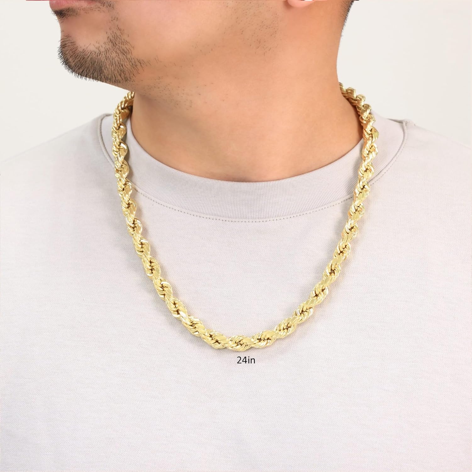 Nuragold 10k Real Yellow Gold 10mm Rope Chain Diamond Cut Necklace (22"-30") Italian Jewelry for Men - Image 2