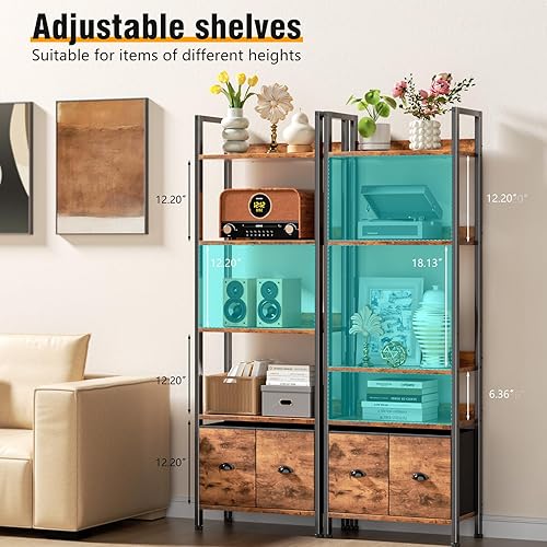 Miniatura 4 de Furologee Estantería de 4 niveles, estantería alta con 2 cajones de almacenamiento, estantes de exhibición industrial, estante de almacenamiento de