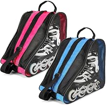 2 Pack Skate Bags with Adjustable Strap, Oxford Cloth Roller & Ice Skates Storage Bag for Shoes, Blades, Protective Gear - Light Blue & Pink