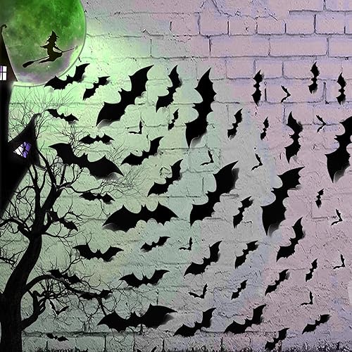 Decoración de pared de murciélagos de Halloween, 81 calcomanías de pared y ventana de plástico reutilizables 3D para decoración de fiesta de