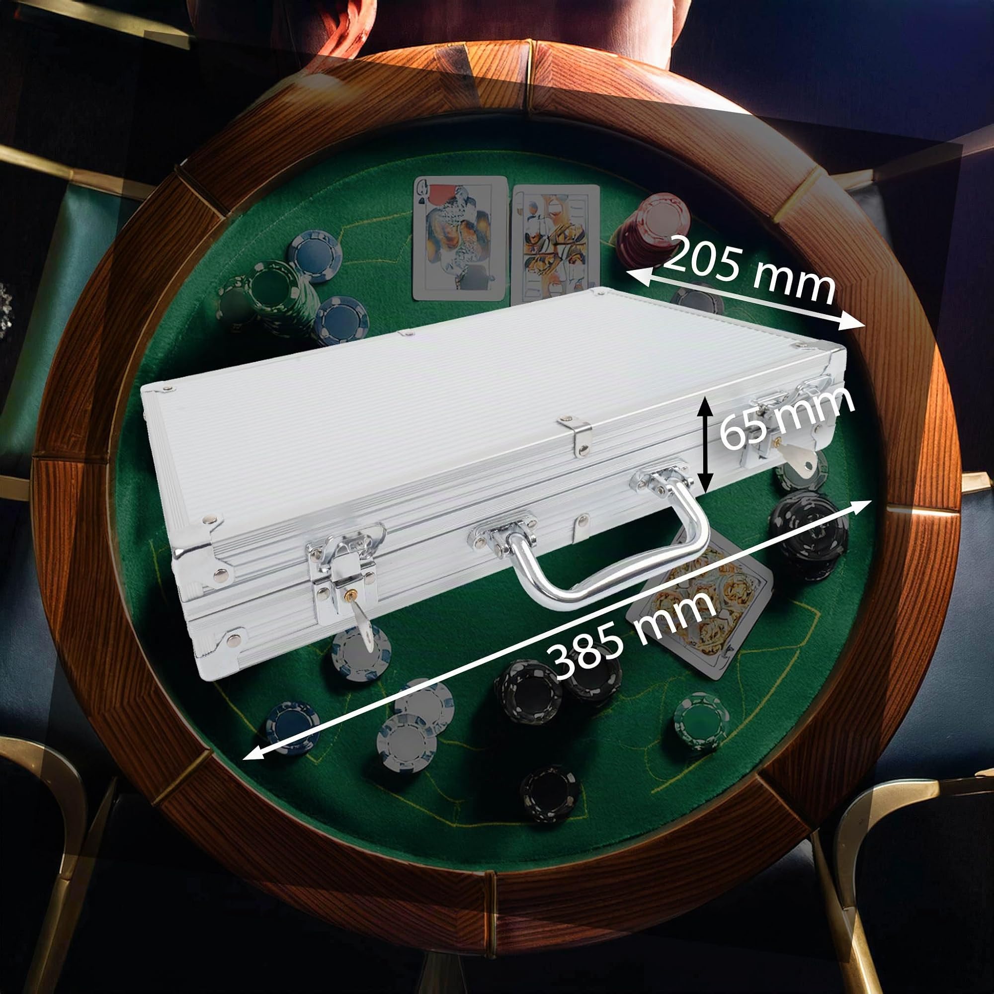 H&F Heimtextilien Mallette de poker 300 jetons – Kit de jeu complet de poker avec dés et bouton dealer dans un coffret en aluminium – Pour débutants et confirmés