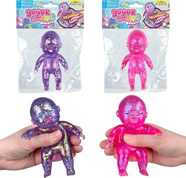 ORB Sugar Swaps Jumbo Baby Squishies Pink and Purple 2 Pack - 2 Big, Sparkly Sugar Baby Squishy Toys to Stretch, Squeeze, Collect, Trade - Stress Relief, Sensory and Fidget Toys for Kids and Adults