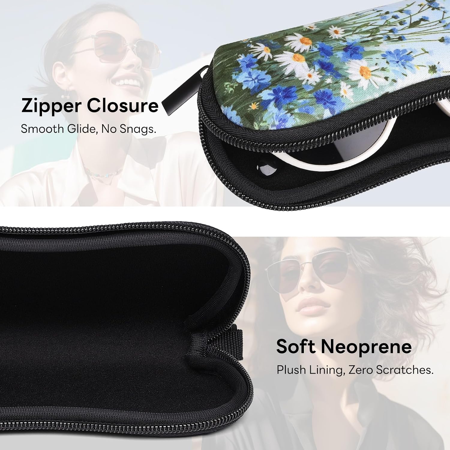 Sunglasses Case with Belt Clip, Ultra Light Neoprene Zipper Soft Padded Glasses Case for Women Men