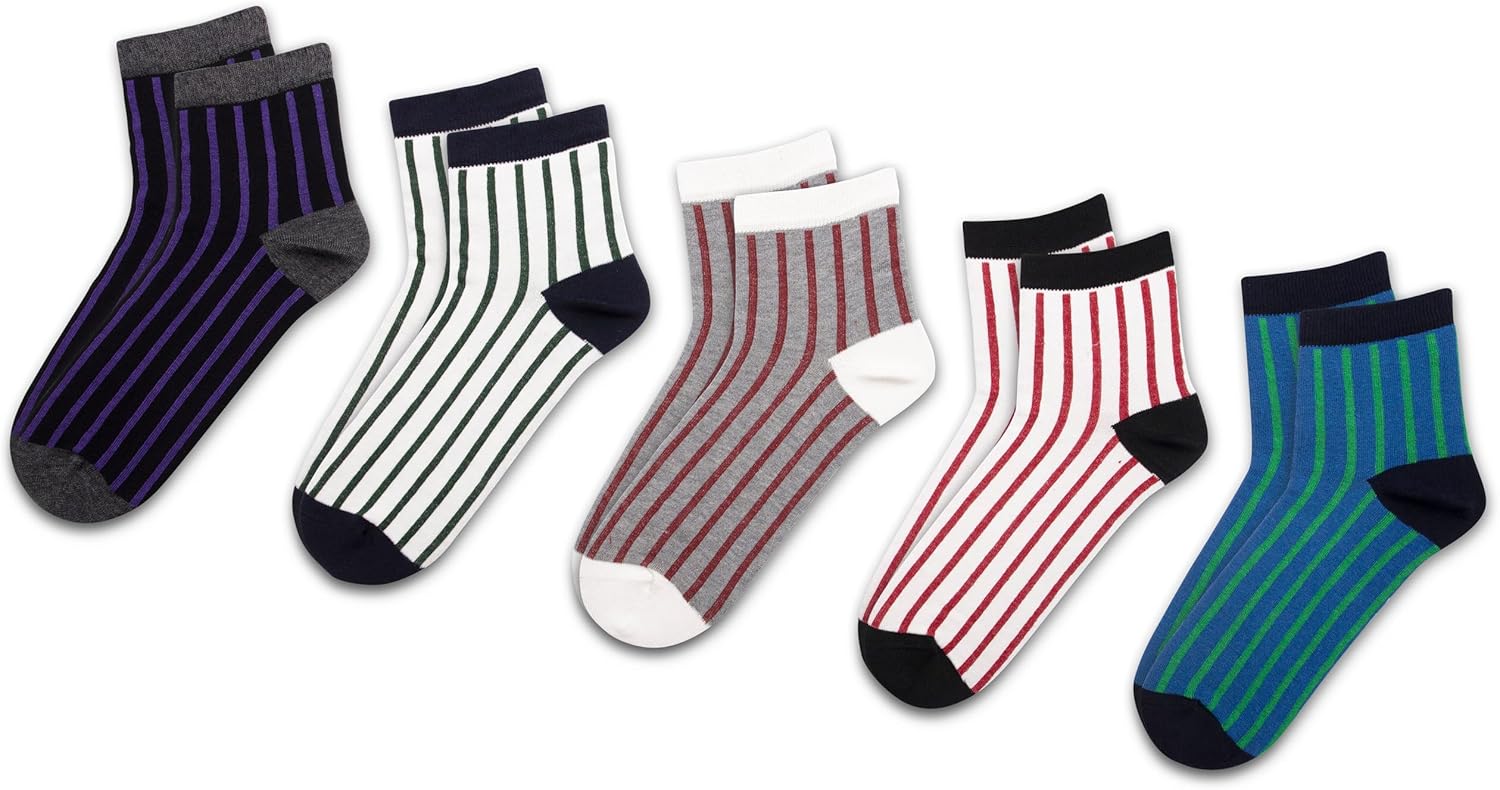 RAFRAY Premium Socks – Striped Sneaker Socks – Ankle Socks in Gift Box – Ankle Length – 5 Pairs –Size US W 5-9.5