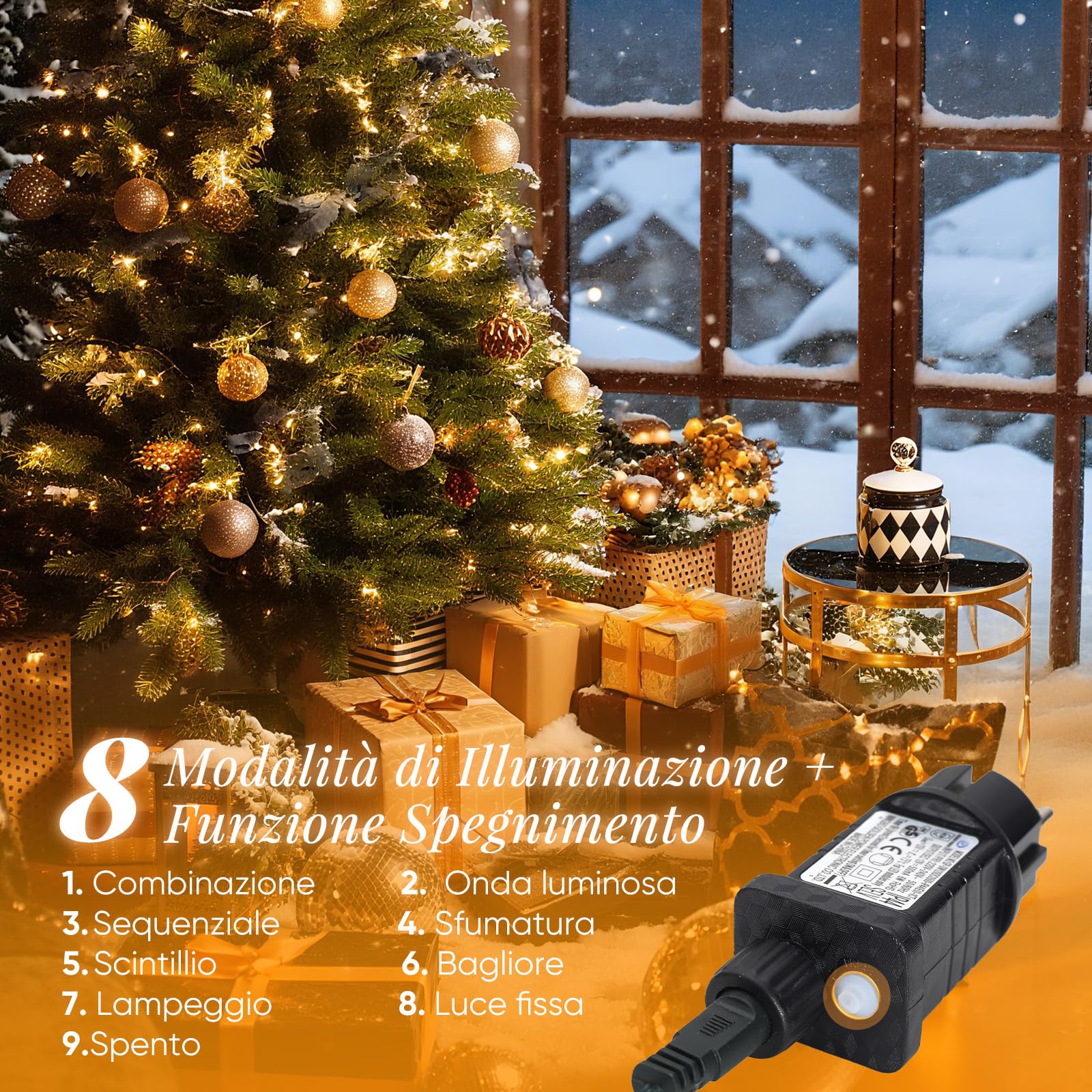 SALCAR Catena luminosa a 800 LED, 20 m, in filo di rame, impermeabile, con 8 modalità, timer e memoria, per esterni, giardino, albero di Natale, matrimonio, bianco caldo