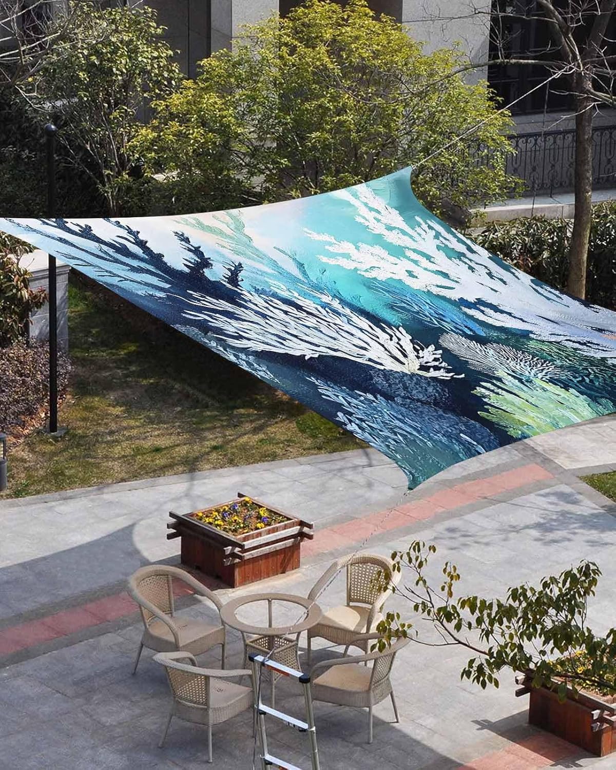 Sun Shade Sail 8'x10', Coastal Ocean Rectangle UV Block Outdoor Canopy Shades, Summer Vintage Colorful Coral Fabric Porch Shades Cloth Sunshade Covers for Patio/Backyard/Garden
