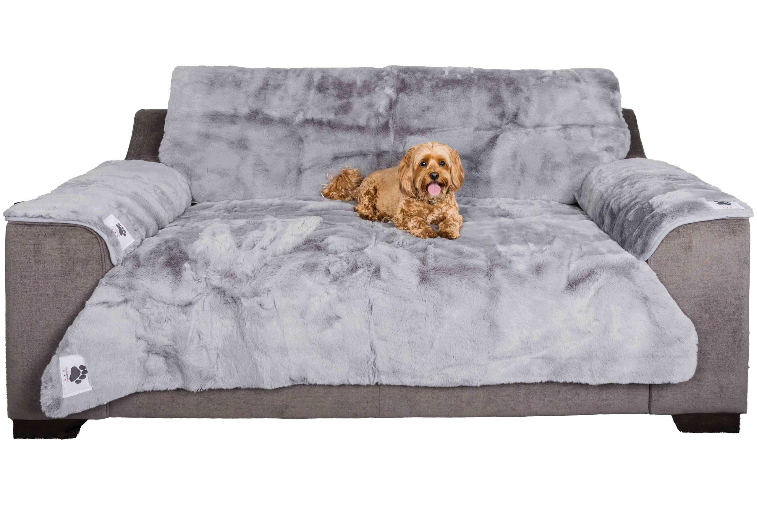 Pet Rebellion Grey Sofa Cover For Dogs And Cats | Absorbent, Non-Slip, Machine-Wash Furniture Protector, Soft Plush Comfy Snuggle Rug For Pets (, 2 X Sofa Covers & 2 X Sofa Arm Covers)