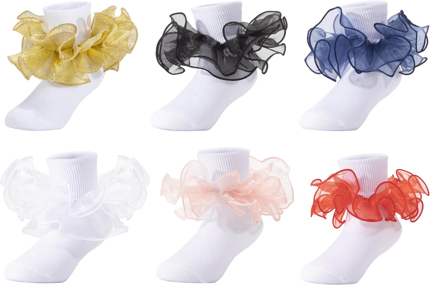 Dicry Girls Double Lace Socks Turn Cuff Big Ruffle for Infant Toddler and Kids