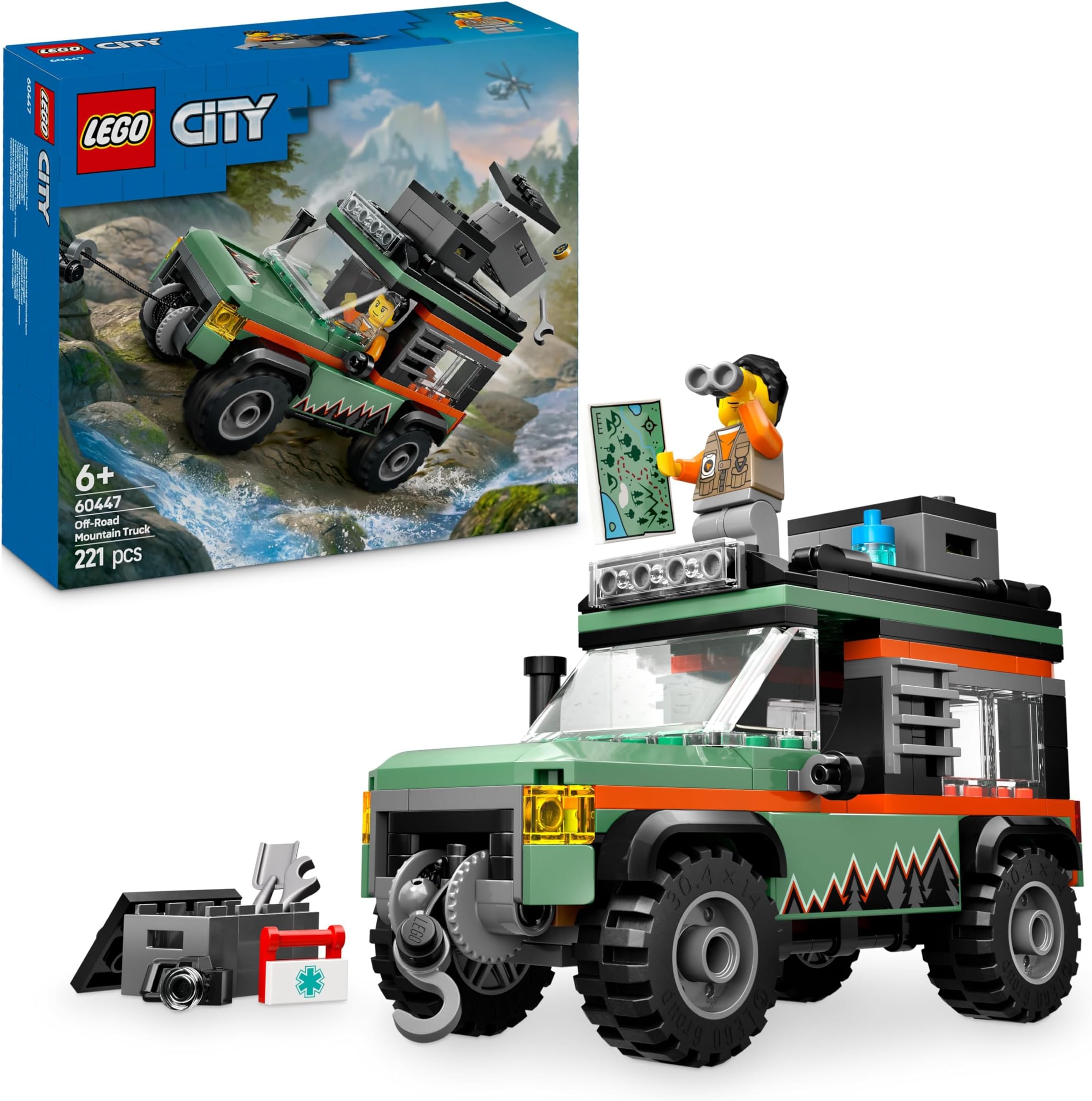 City Off-Road 4x4 Mountain Truck Toy Set - Building Toys for 6+ Year Old Boys & Girls - Fun Gift Ideas for Birthdays & Holidays - Incl. a Minifigure & Accessories - 60447