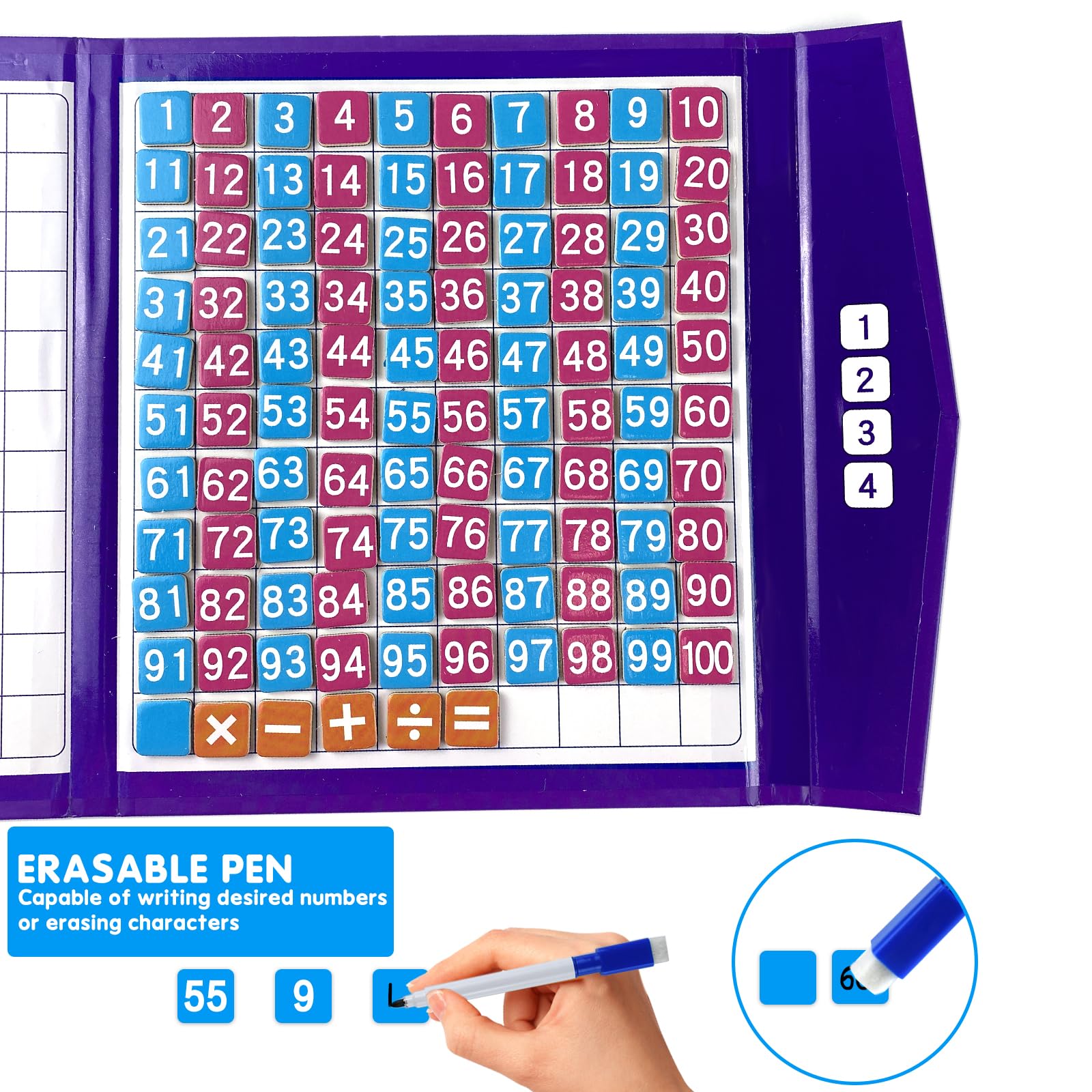 Gioco Montessori In Legno Per Imparare Le Tabelline E I Numeri Da 1 A 100 - Lavagna Magnetica Con Pennarello - 2