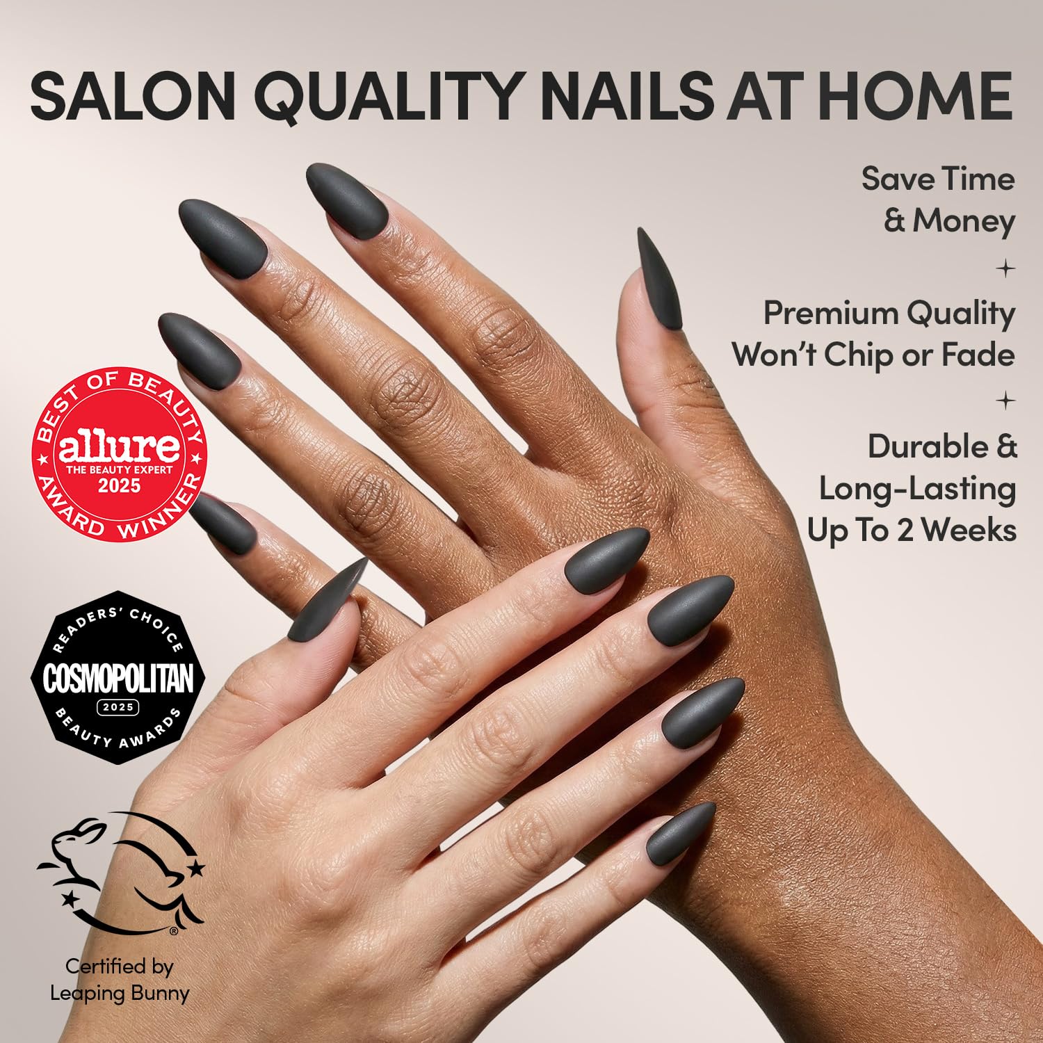 Glamnetic Press On Nails - Red Bottom | Red Accent Dual Side Medium Almond Fake Nails with a Black Matte Finish, Salon Quality Halloween Nails | 15 Sizes - 30 Nail Kit with Glue Product Image 2