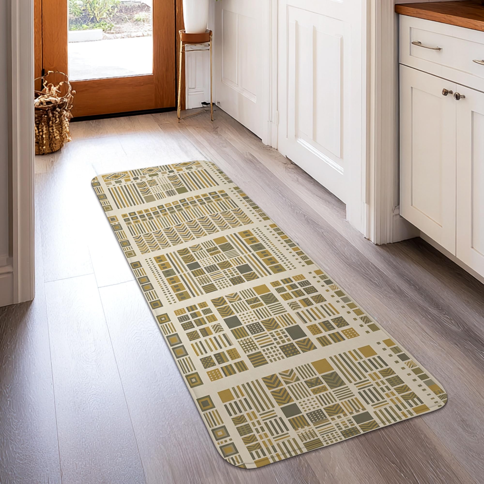 Tapis de couloir géométrique 0,6x1,5m antidérapant et doux pour entrée