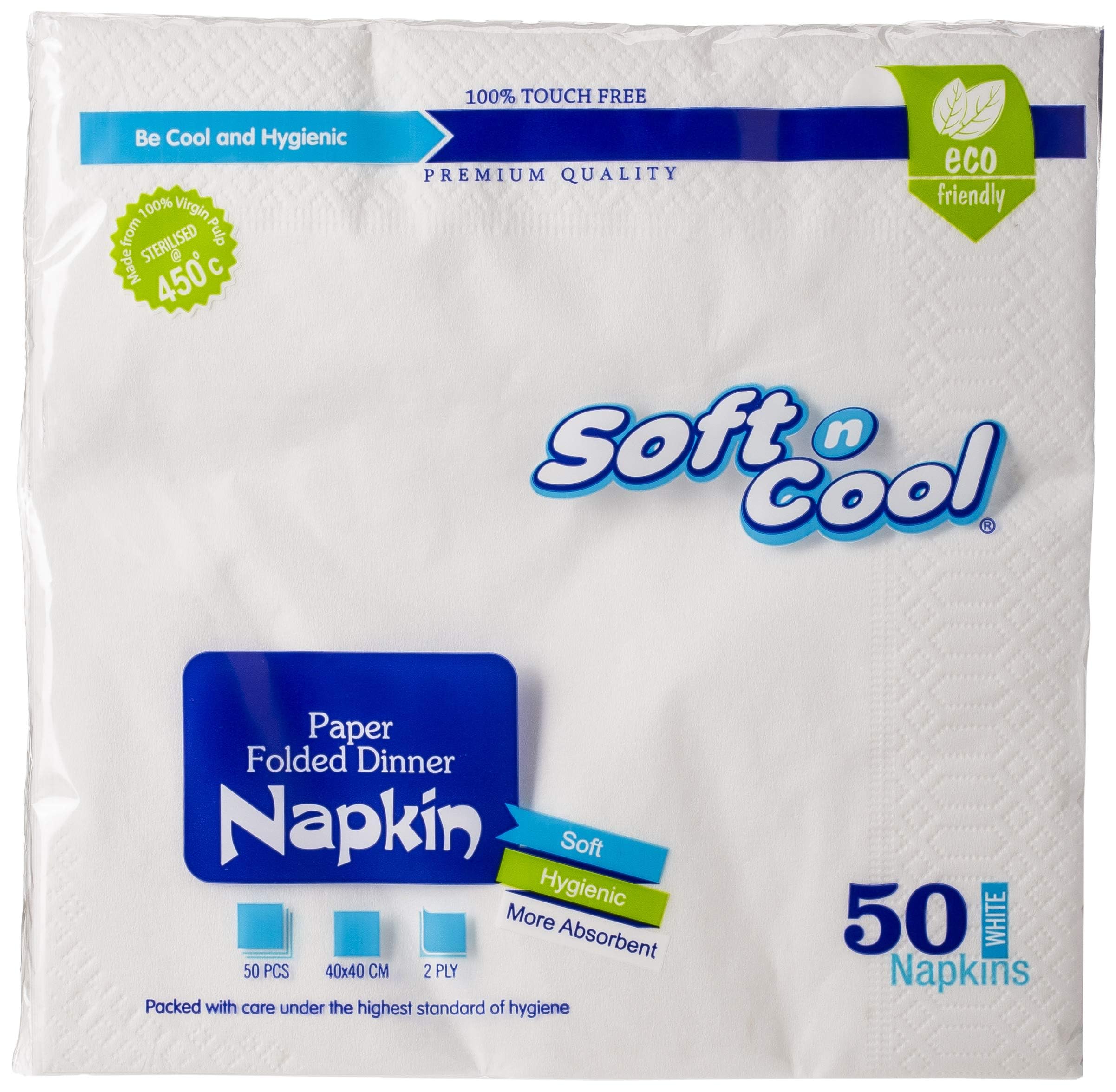 Soft n Cool Highly Absorbent, Sterilized, & Strong Paper Napkin 40x40cm 2 Ply, 50 Pieces
