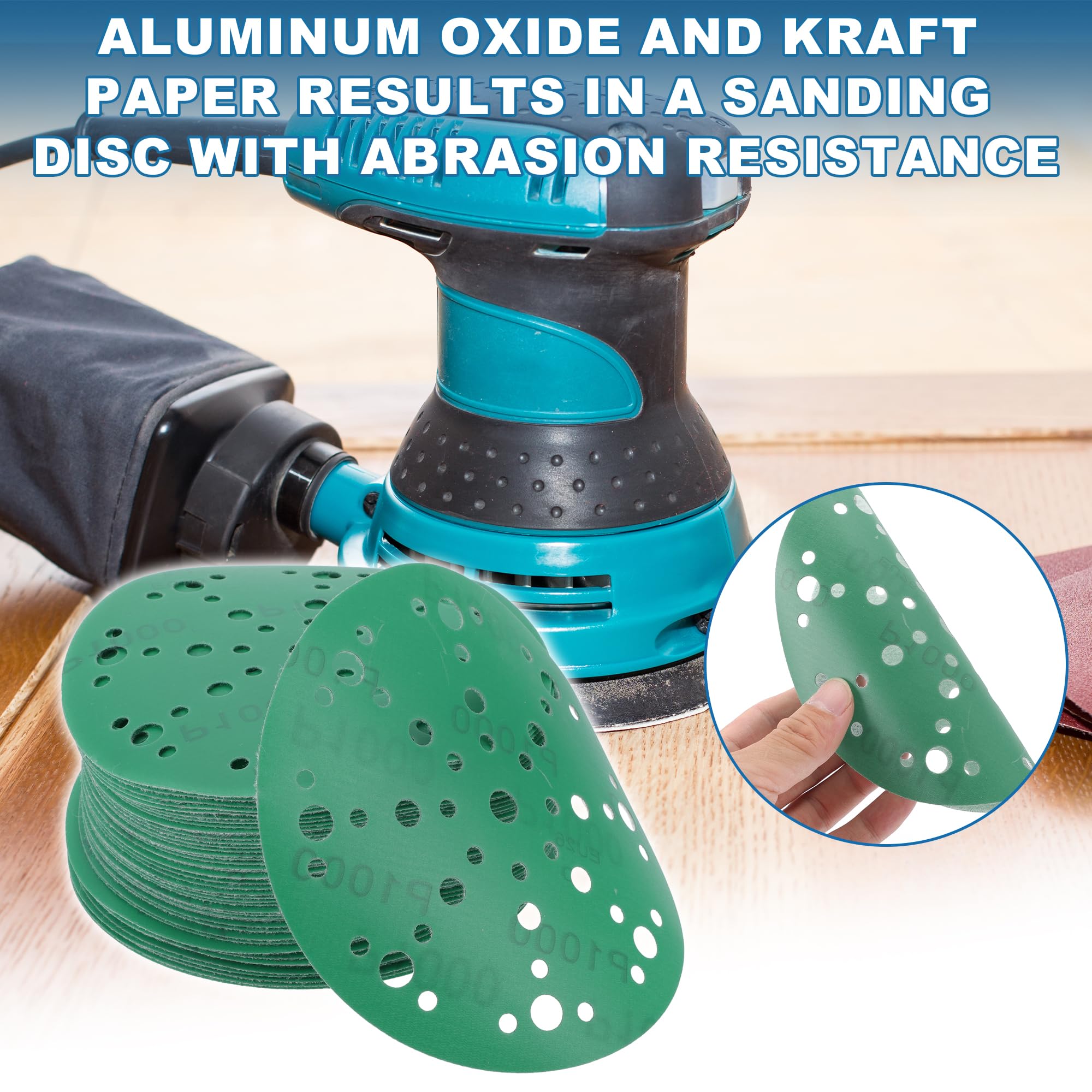 A ABSOPRO Sanding Discs 6 Inch 49 Hole 1000 Grit Round Hook and Loop Sandpaper Aluminum Oxide Green 50pcs - Image 2