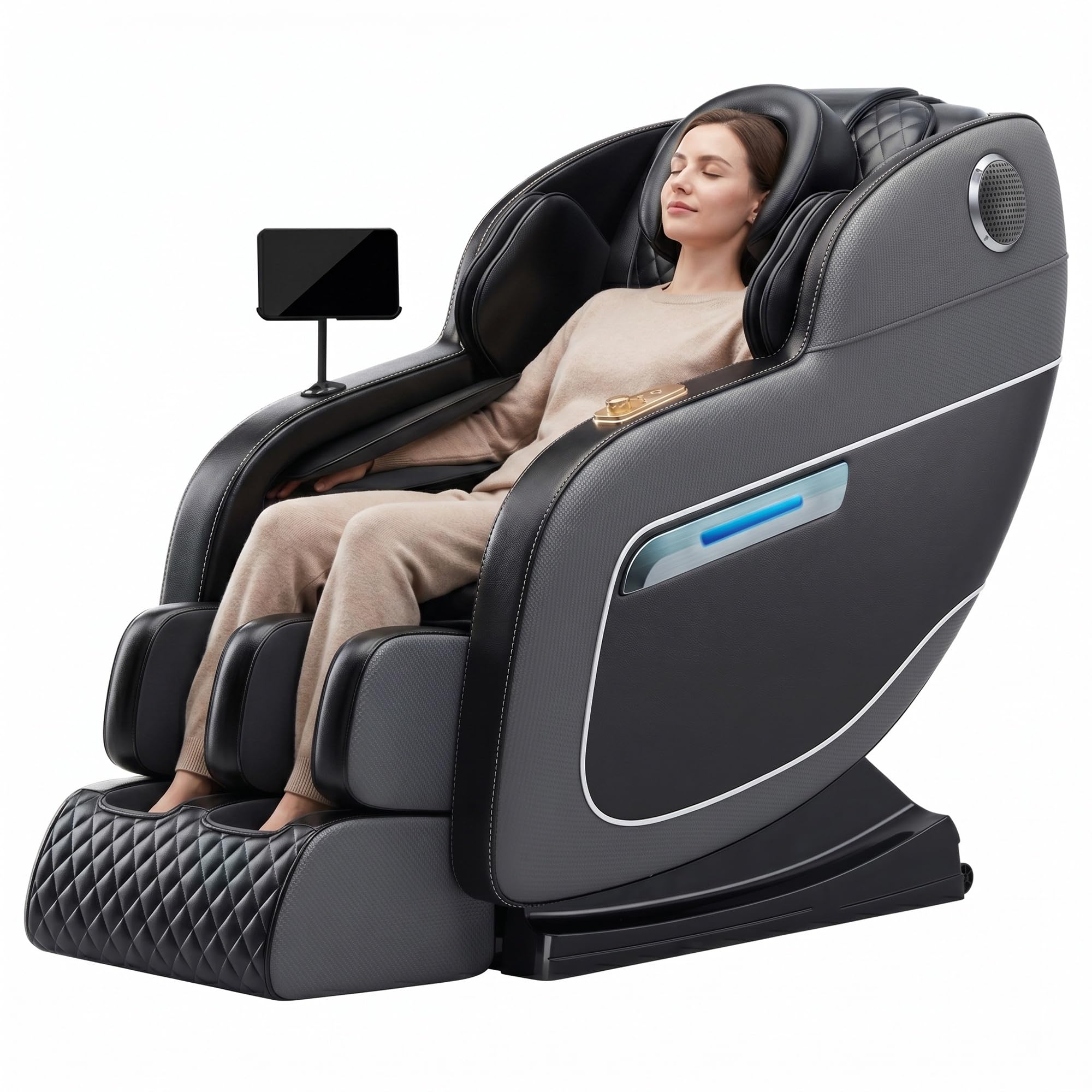 Sillón de Masaje Gravedad Cero con Pantalla LCD y Rodillos para Pies - Sillón Relax Shiatsu Integrado con Reposacabezas en U(Noir)