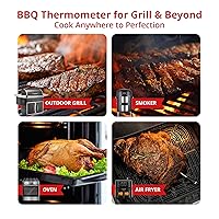 Vista 5 de Termómetro digital de carne con sincronización para parrilla, digital, inalámbrico, doble sensor, Bluetooth, para barbacoa, para cocinar, ahumar