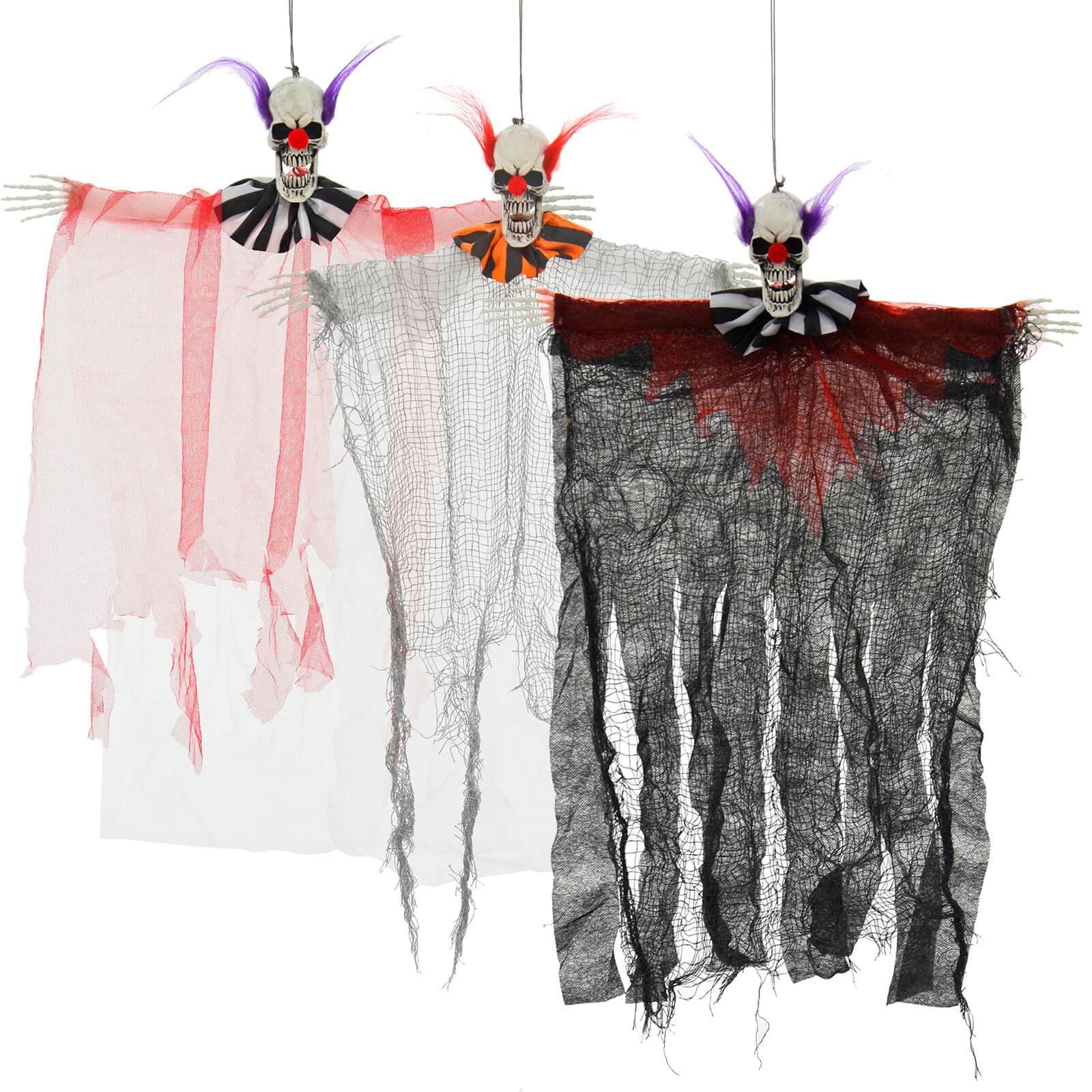 Cackle & Co Set Of 3 Scary Clowns Hanging Decorations Poseable Arms Halloween Props 58cm