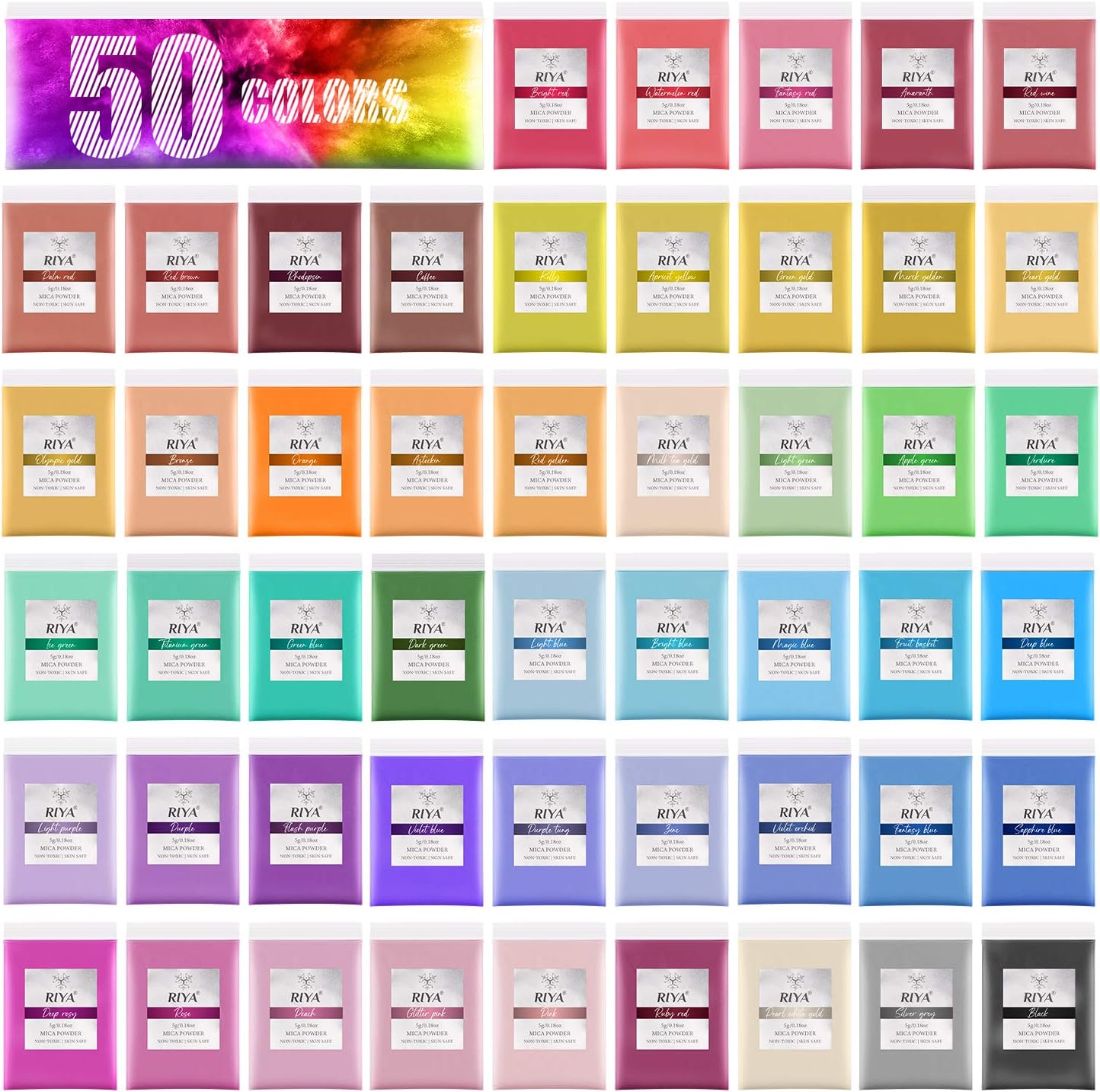 Mica Powder, Epoxy Resin Pigment Powder, Natural Cosmetic Grade Mica Powder for Epoxy/Bath Bombs/Candle/Soap Making/Lip Gloss, Resin Colorant Dye, Soap Coloring, Epoxy Resin Color Pigment (5g/Bag)