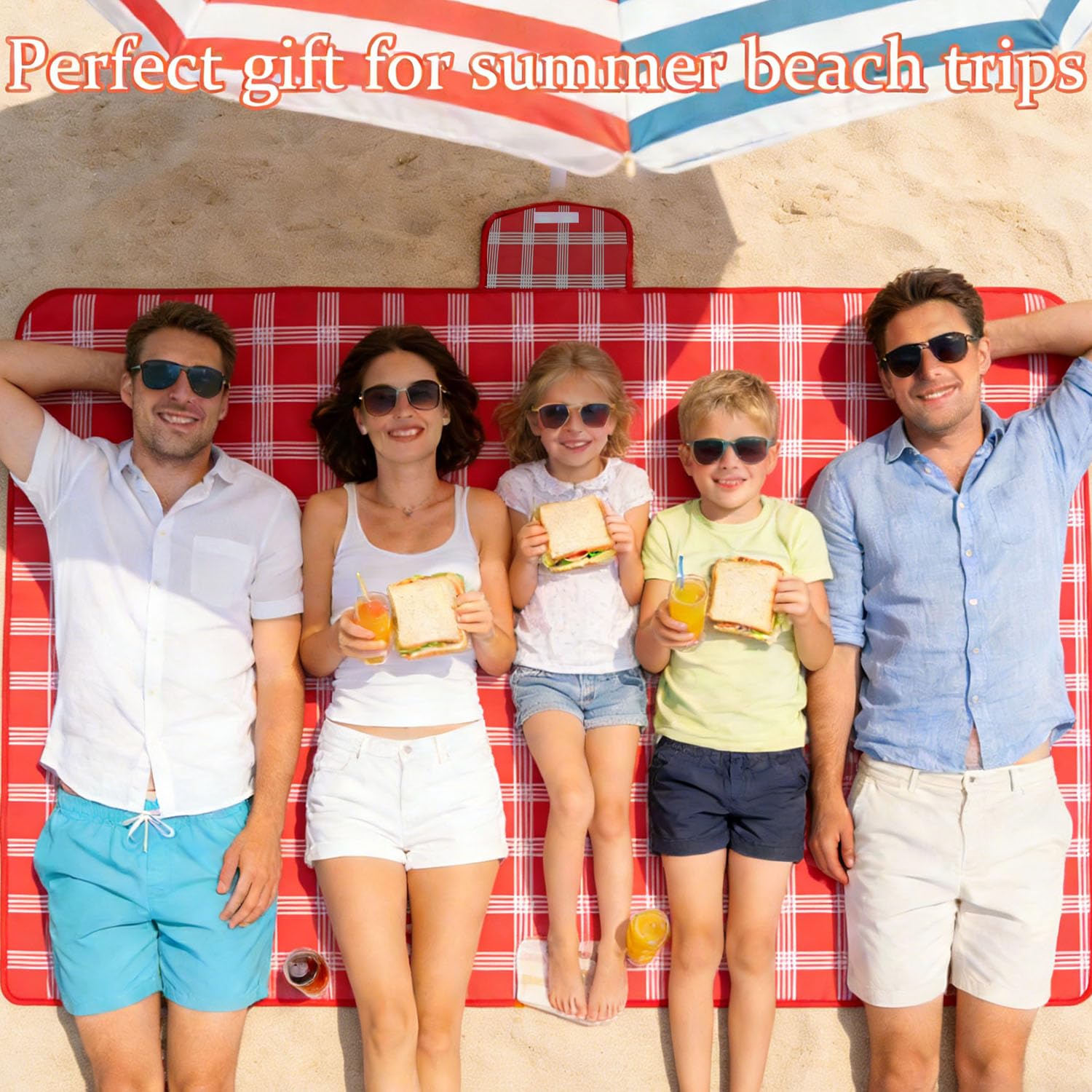 Couverture Pique Nique Impermeable XXL,200x200cm Grand Tapis Pique Nique avec Poignée,Tapis de Plage Portable, Imperméable couverture pique niques,Adaptée Plage Barbecue Parc,Camping Voyage(Rouges) - 3