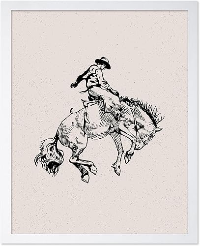Miniatura 20 de Poster Master Póster de Rodeo marrón – Estampado retro de vaquero sobre caballo – Arte de vaquero – Arte occidental – Arte del salvaje oeste –