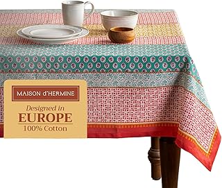 Maison d'Hermine Tablecloth, 160 cm x 220 cm, 100% Cotton, Decorative, Washable, Square Table Top Tablecloths for Mother's Day Gifts, Kitchen, Weddings, Restaurants, Provence - Spring/Summer
