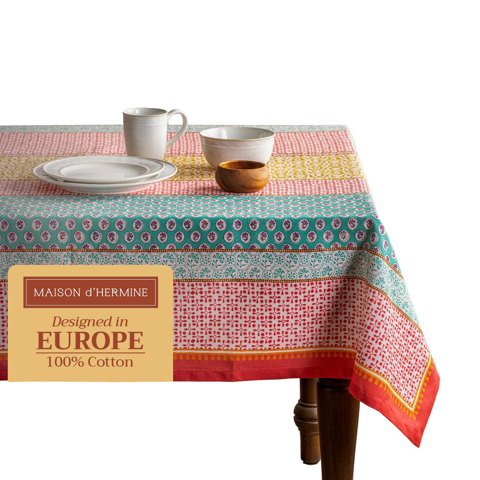 Maison d'Hermine Tovaglia rettangolare, 100% cotone, 180 cm x 140 cm, riutilizzabile, per uso quotidiano, per cene, feste in casa, Primavera Estate (Provence)