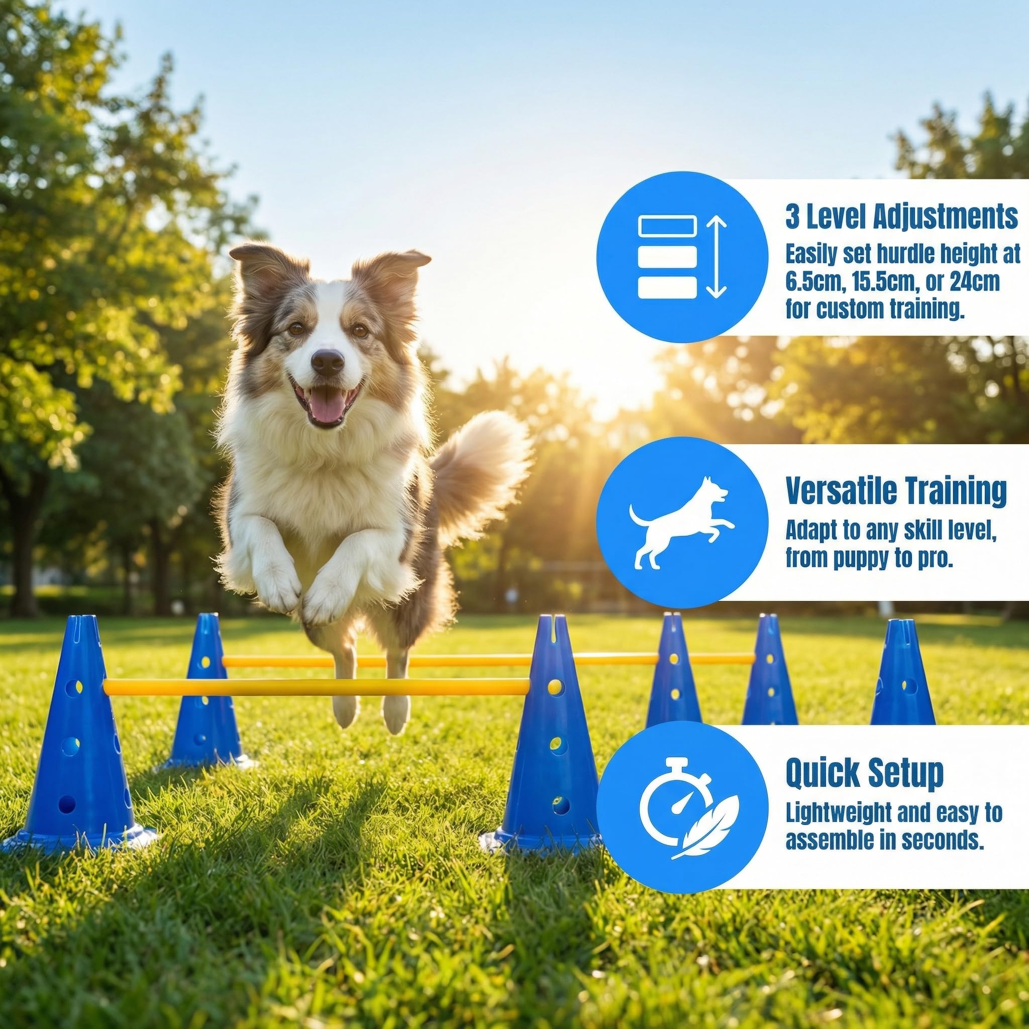 Accesorios de Entrenamiento de Agilidad para Perros y Caballos 5 Set Agility Set Perros Barreras Juego de Obstáculos Niños 23cm para Entrenamiento de Animales y fútbol (Azul 32cm 6Set)