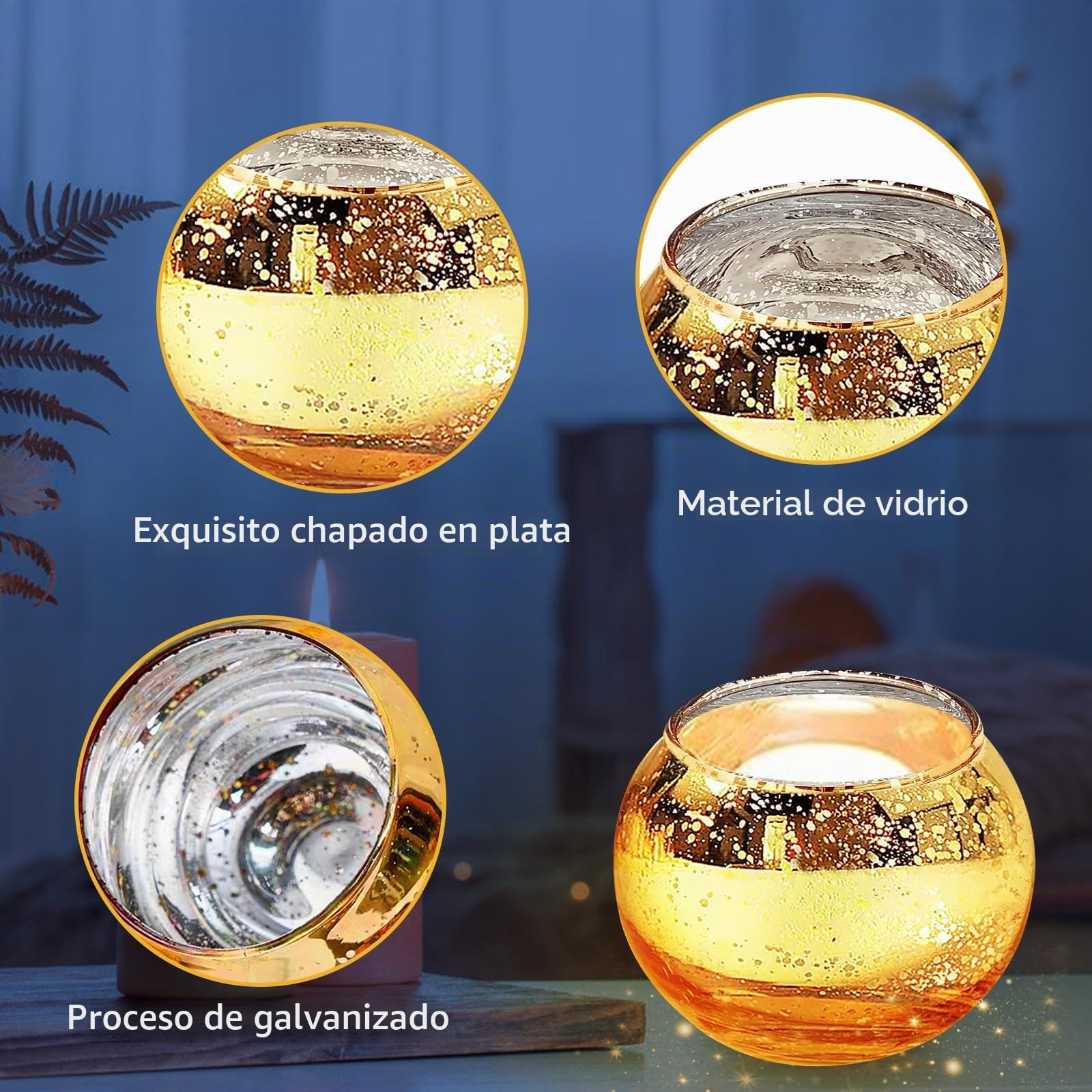 Porta Candelitas, 16 Piezas Porta Velas Pequeñas Oro, Portavelas de Cristal Doradas para Bodas,Decoración de Mesa, Día de San Valentín, Navidad