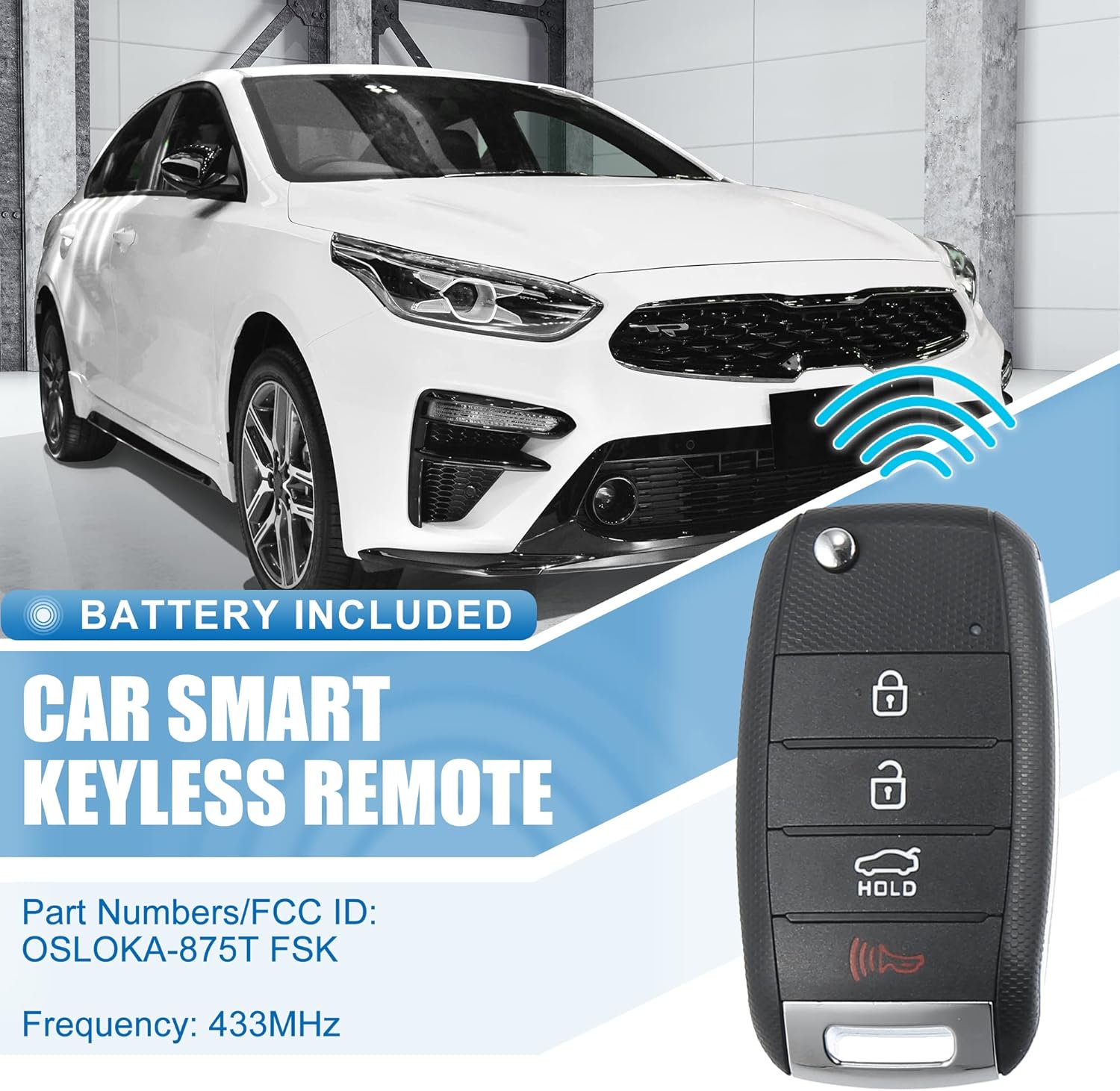 X AUTOHAUX 4 Button Car Keyless Entry Remote Control Key Fob Proximity Smart Fob 95430-A7200/OSLOKA-875T FSK for Kia Forte 2017-2018 433MHz 60 Chip