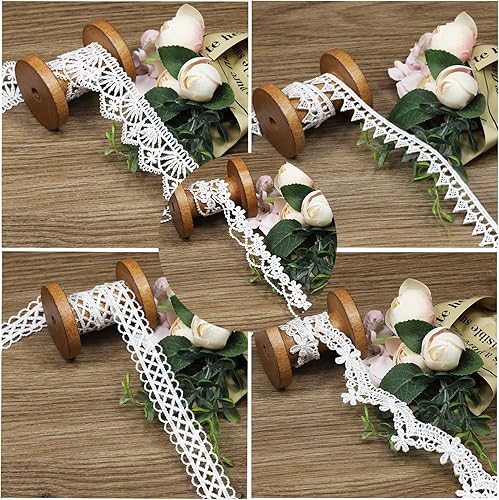 Miniatura 5 de Borde de encaje blanco de 20 yardas, manualidades, cinta de boda, cinta de flores, con 10 patrones (2 yardas cada uno), para costura, envoltura de