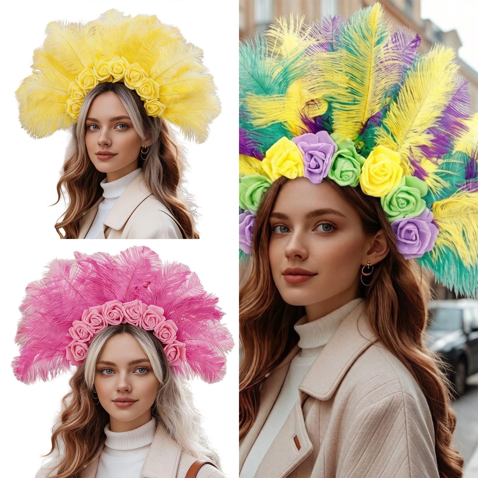 Fascia per capelli con fiori piumati, A | Accessorio per lo styling fasce per capelli con piume colorate per copricapi per feste carnevale per adulti