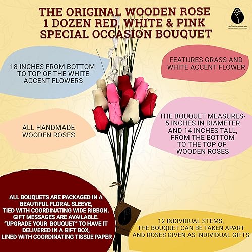 Miniatura 10 de Ramos originales de rosas de madera en 1, 2, o 3 docenas, Madera de abedul, Todo rojo, 1 Docena