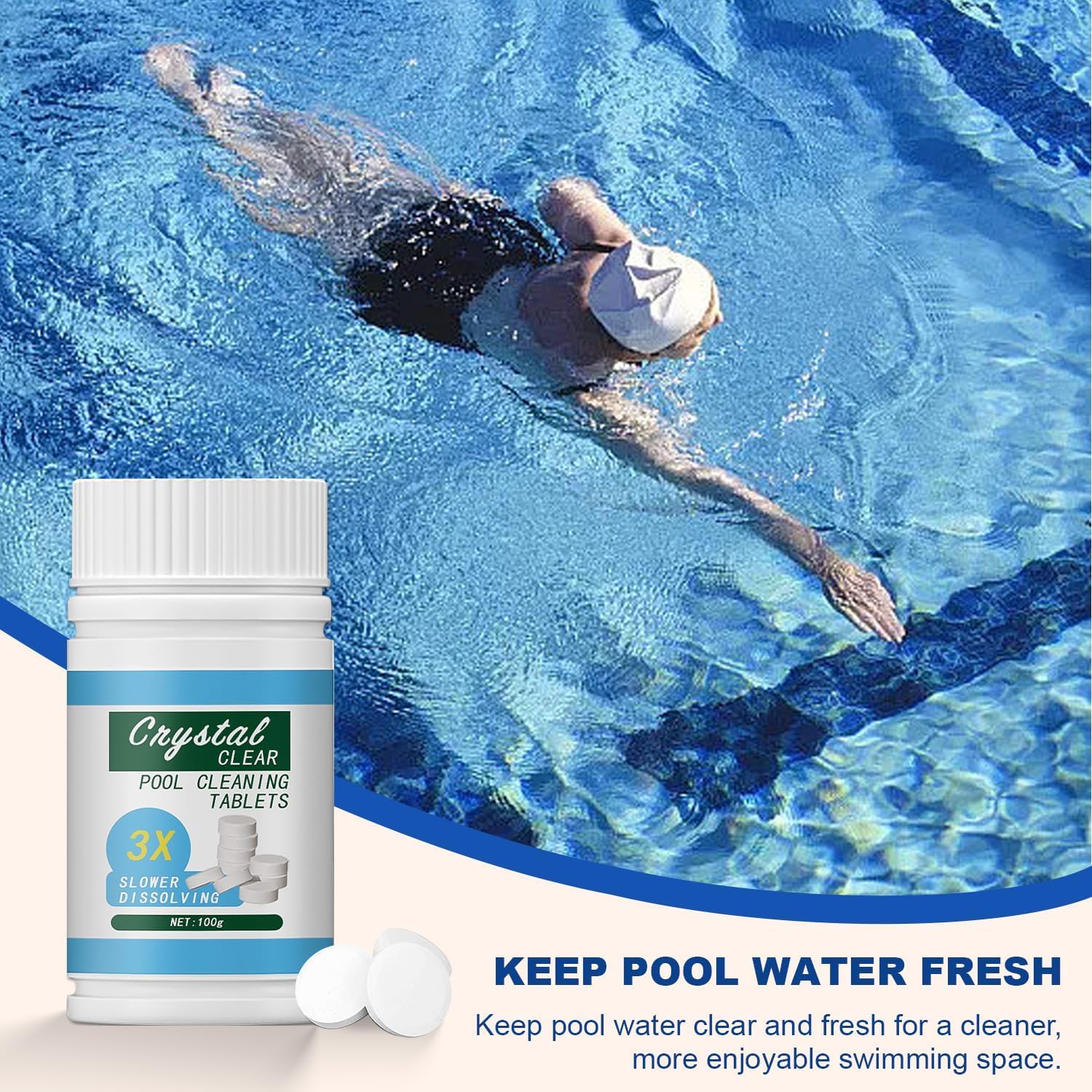 Pool Cleaning Tablet, Reinigungstabletten für Pool 100pcs, Pool Cleaning Tablets, Pool Reinigungstabletten, Sprudeltabletten zur für sauberes und hygienisches Poolwasser (100pcs-a)