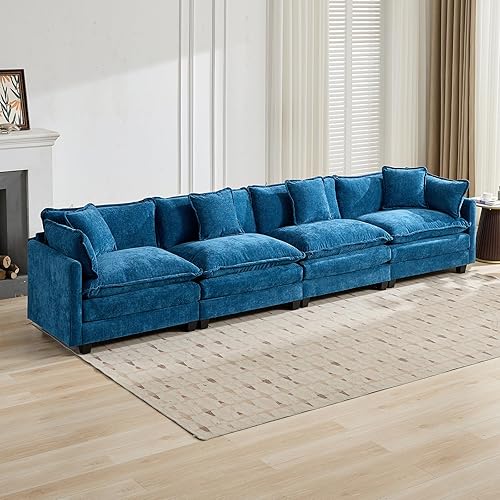 Miniatura 13 de Sofá seccional modular beige de 111.5", sofás seccionales grandes de 3 plazas para sala de estar, tela de chenilla marfil blanquecino, sofá nube de