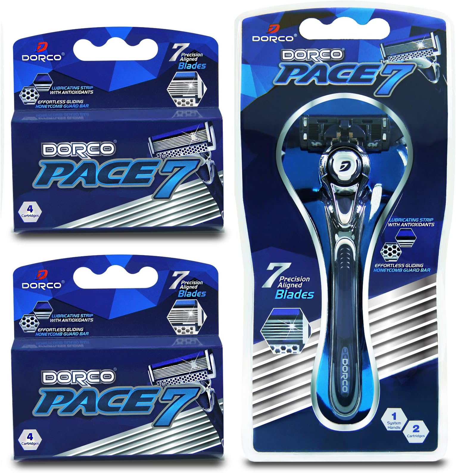 Pace 7 - Shaving Razor System for Men with Seven Curved Blades - Value Pack (10 Cartridges + 1 Handle)
