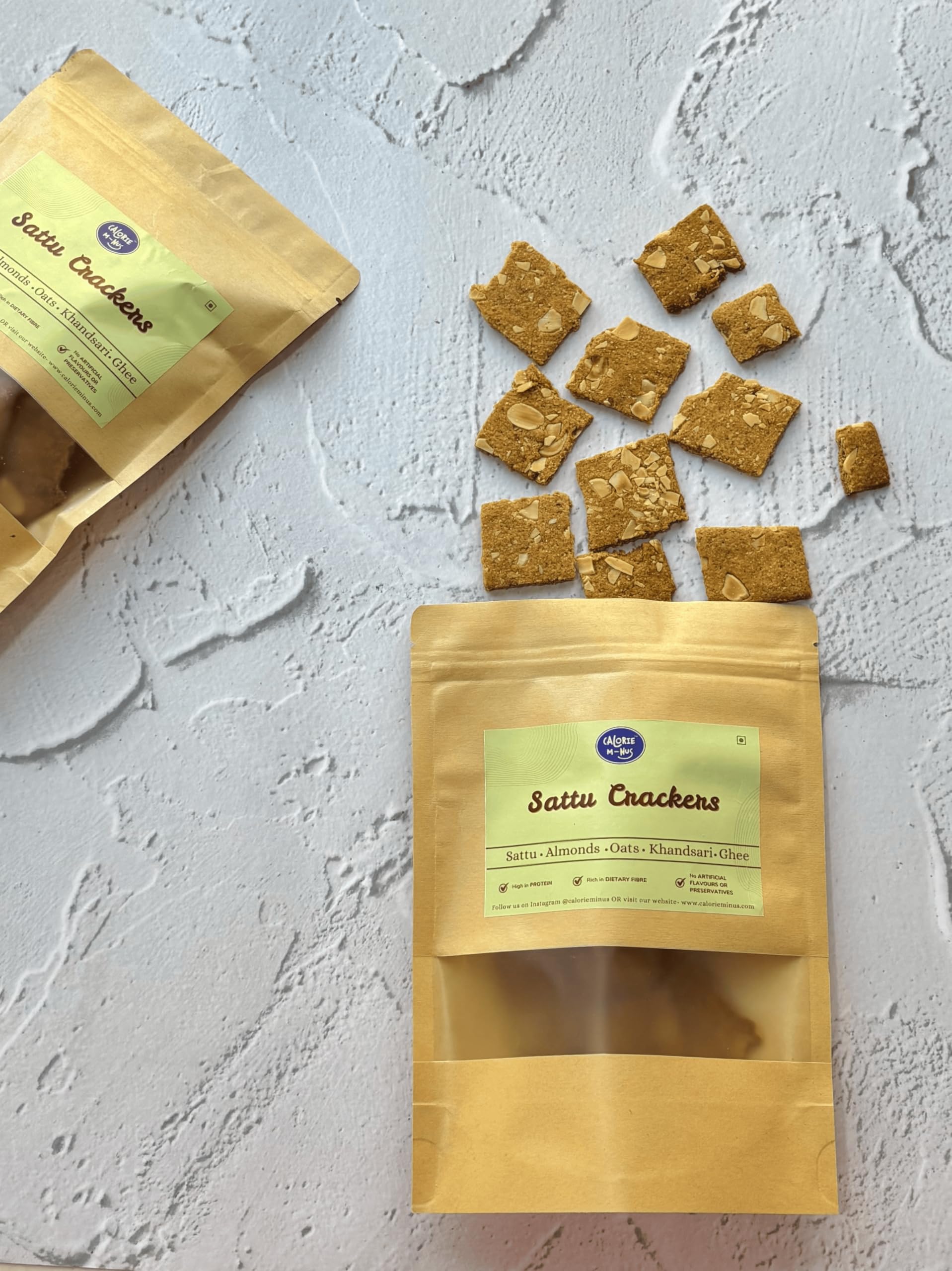 calorie minus' sattu crackers | protein based snack | sweetened with khandsari | high fibre snacks | pack of 1-200 gms