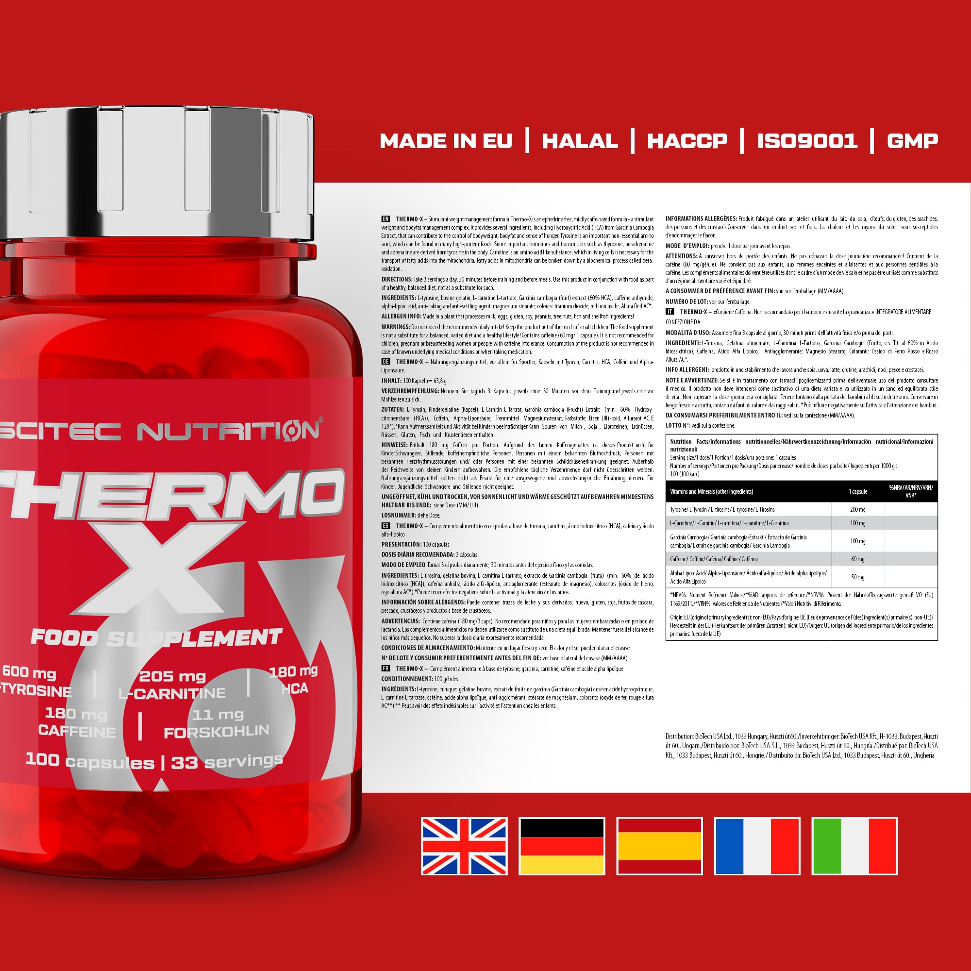 Scitec Nutrition Thermo-X, con L-Tirosina, L-Carnitina, HCA, Caffeina e Forskolina, 100 Capsule