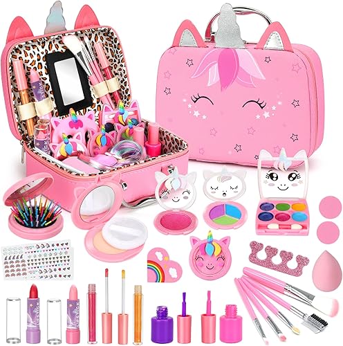 Heaning Juguetes de maquillaje lavable para niñas - Kit de maquillaje real, juego de maquillaje para niños, princesa, disfrazarse, juguetes de