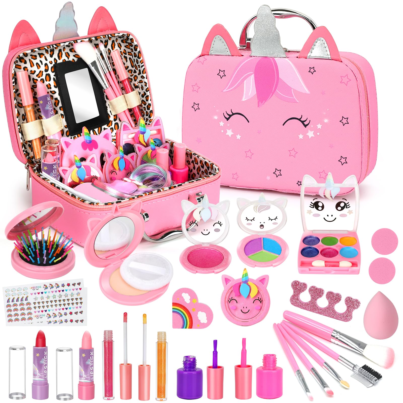 Heaning Kids Washable Makeup Girl Toys - Real Makeup Kit Kid Make up Set for Toddlers Children Princess Dress Up Christmas Birthday Gifts Toys for 3 4 5 6 7 8 9 10 11 12 Year Old Girls