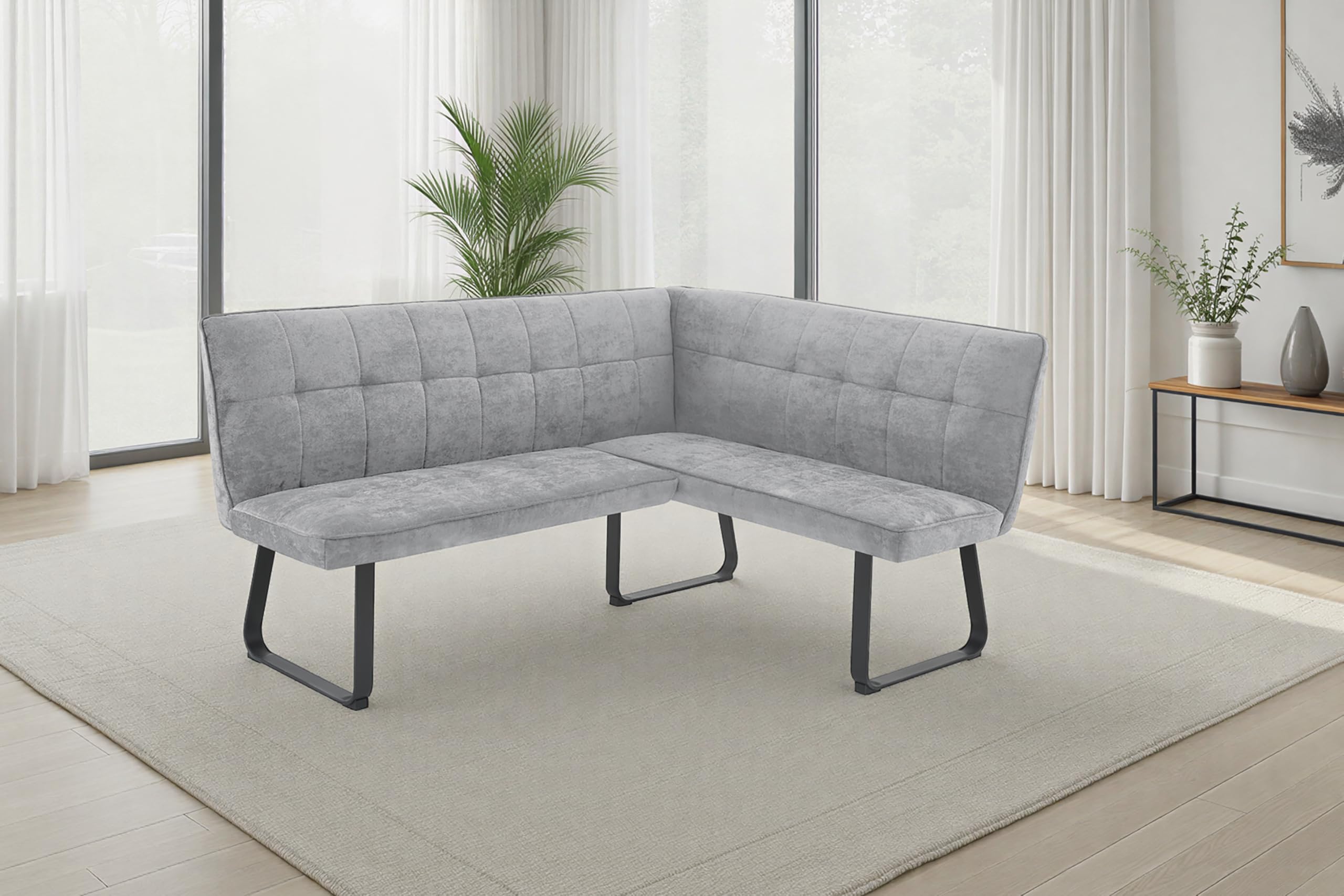 byLIVING Eckbank TALEA, Webstoffbezug in hellgrau, Gestell schwarz, Essbank | Eckbank in L-Form, langer Schenkel links, Nosagfederung, Sitzbank, 168 x 128, H 93,5 cm