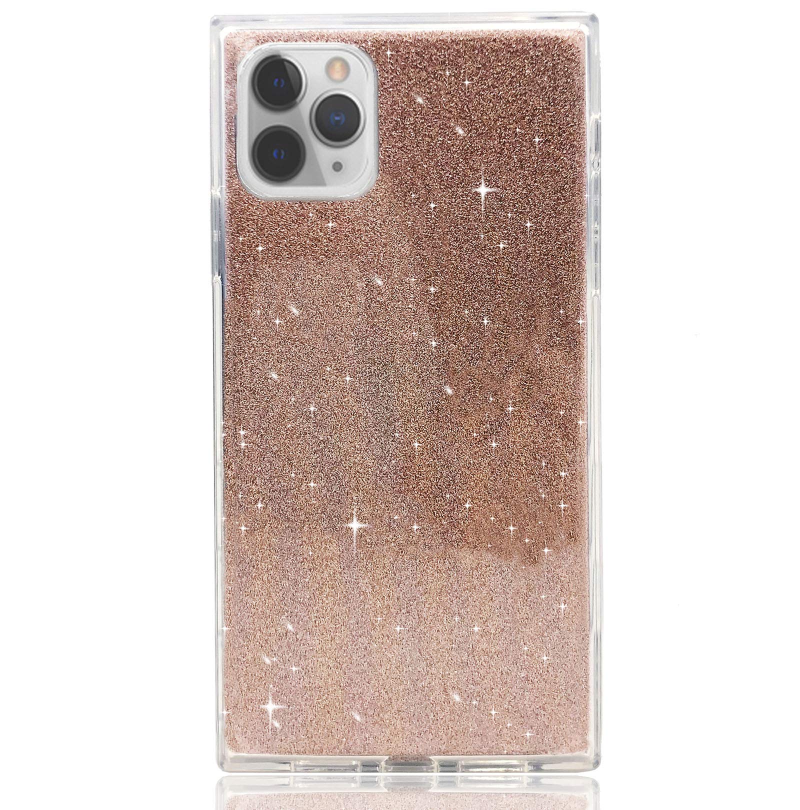 VUIIMEEK for iPhone 11 Pro Max Case 6.5“ Square Clear Inner Glitter,Cute Crystal Sparkle Flexible Soft High Impact Shockproof with Design Protective Cover Case for iPhone 11 Pro Max, Bling Rose Gold
