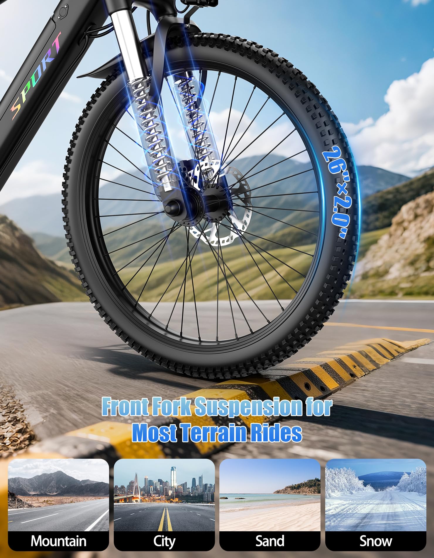 Electric Bike for Adults, 1500W Peak Mountain Ebike with 28 MPH, 65 Miles Range, 7 Speeds, 48V 10Ah Removable Battery 26" Ebike, UL2849 Certified