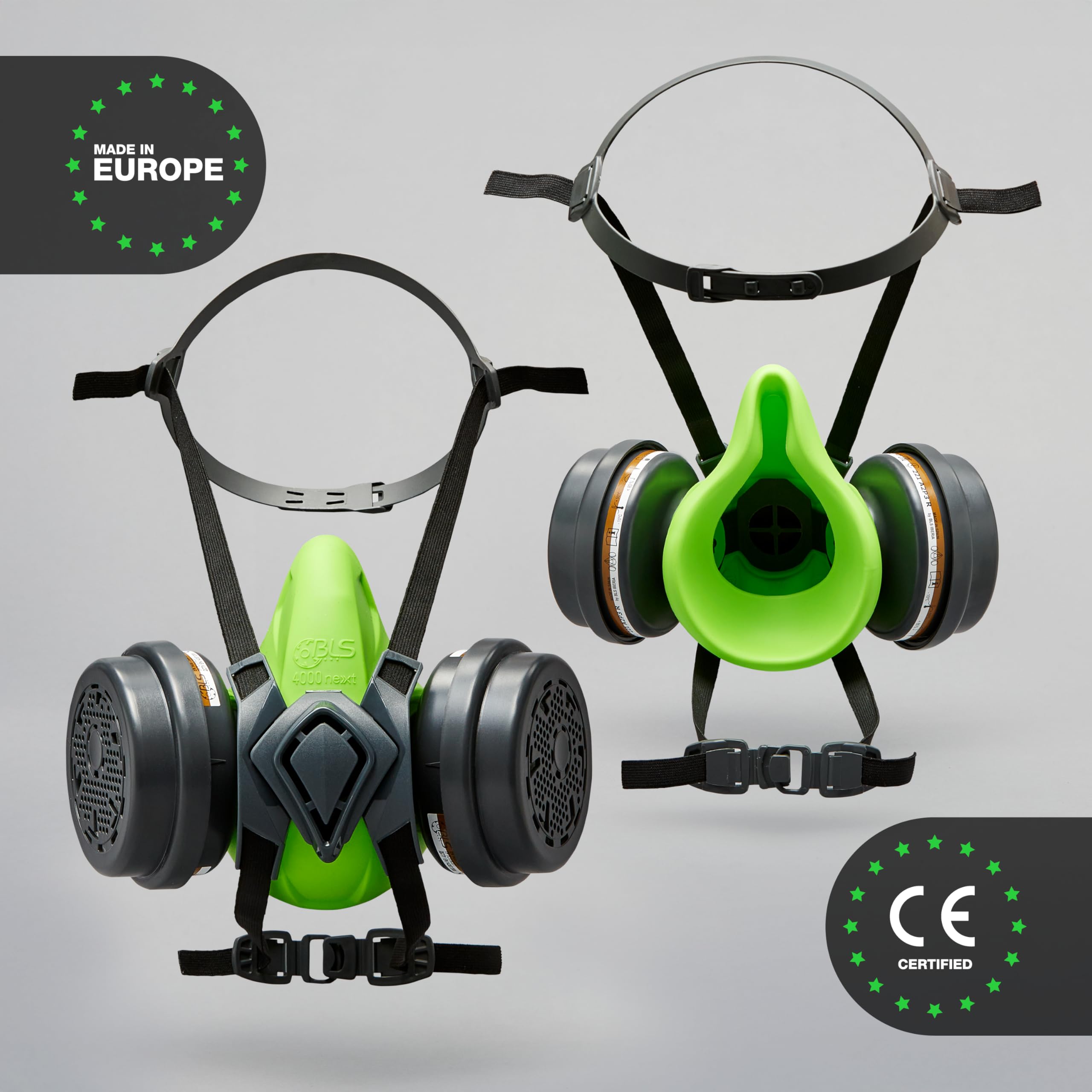 BLS 4600next A2P3 R D Semimaschera Protettiva in Silicone e 2 Filtri Sostituibili 221 A2P3 con Attacco a Baionetta b-lock. Per Gas/Vapori, Polveri, Verniciatura, Stuccatura e Solventi