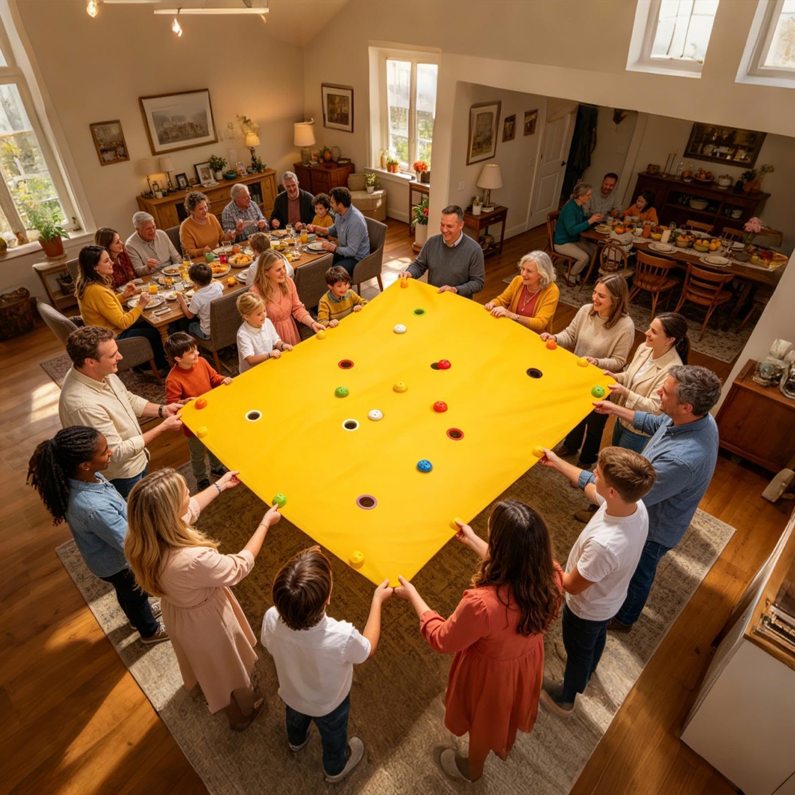 Giochi di Team Building - Asciugamano con fori e 8 palline, giochi di gruppo, per riunioni di famiglia, feste, spiaggia, cortile, all'aperto, scuola, casa