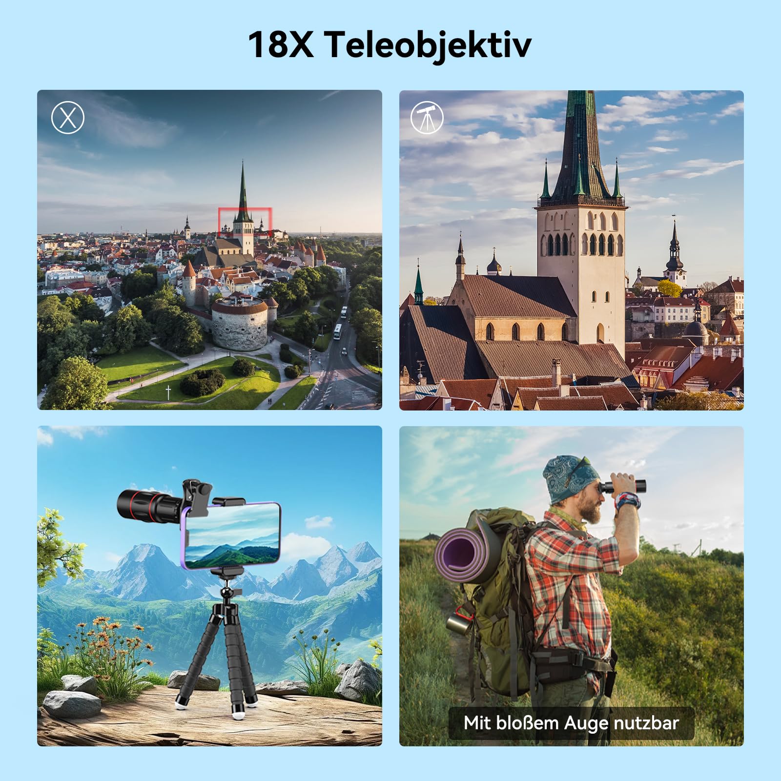 Apexel Zestaw obiektywów do aparatu telefonu 18X teleobiektyw/szeroki kąt i obiektyw makro/obiektyw rybie oko/filtr gwiazd z zdalnym statywem migawki do iPhone'a Samsunga i większości smartfonów