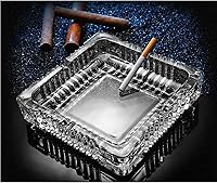 KUCEMO 7x7 Inch Large Square Glass Ashtray for Cigarettes & Cigars - Durable Crystal Decor for Home Office Patio Outdoor