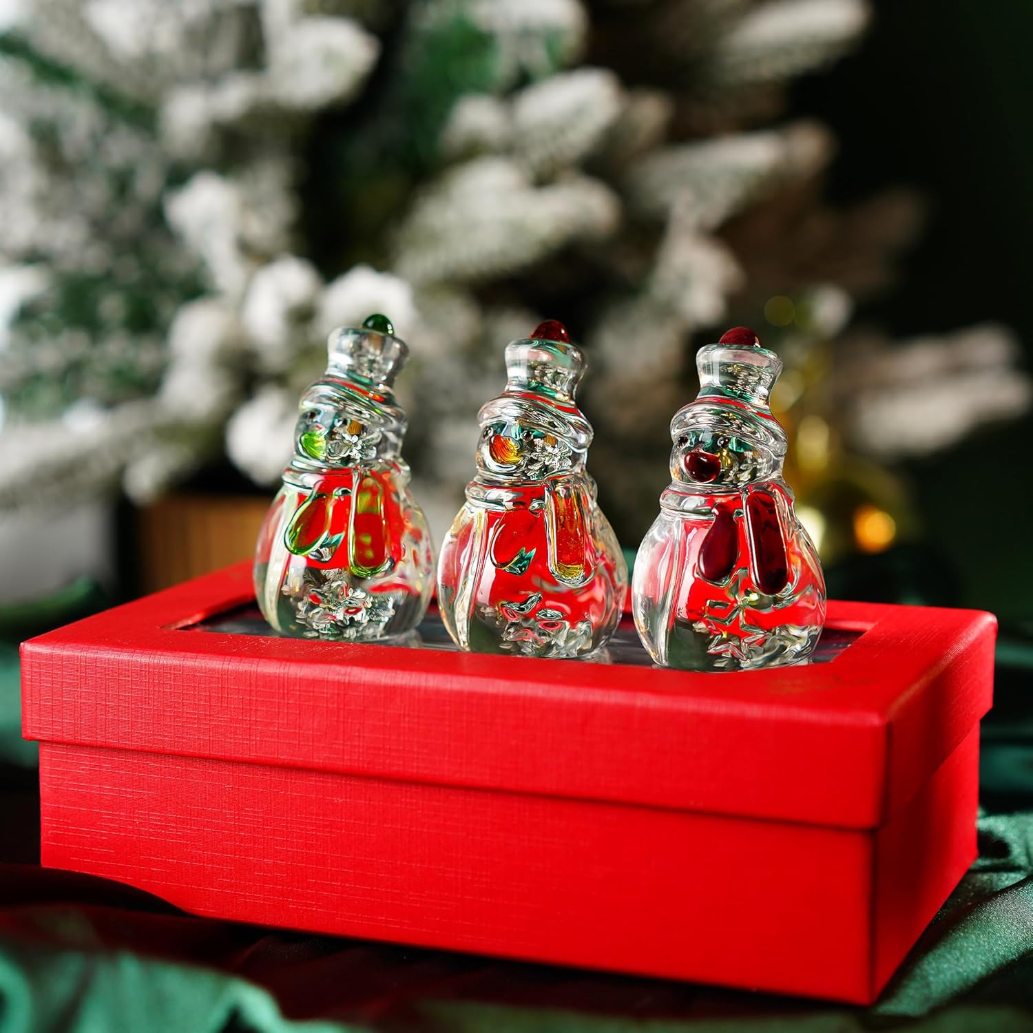 Set of 3 Glass Snowman Figurine 1.6''*4.2'' Handmade Snowman Christmas Decorations Indoor for Home Winter Holiday Glass Paperweight Office Table Decor - Image 3